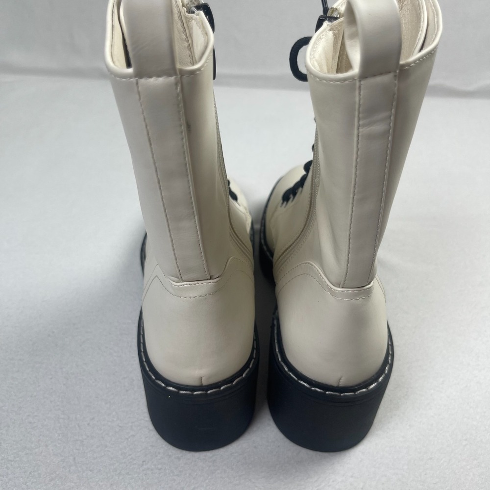 Nine West Women's 8M Off White Lace Up Combat Boots Block Heel Side Zip - Picture 8 of 11